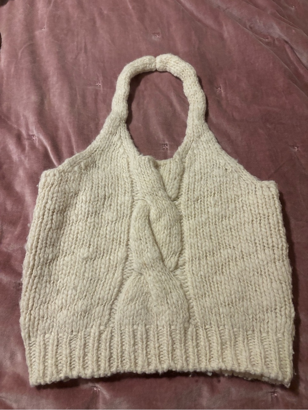 TheOpen Product Cream Chunky Knit Twist-Front Halter Top
